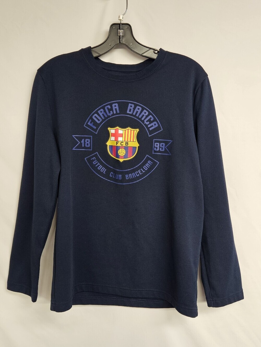 FC Barcelona Forca Barca Futbol Blue Long Sleeve Shirt Jersey Waffle Medium FIFA